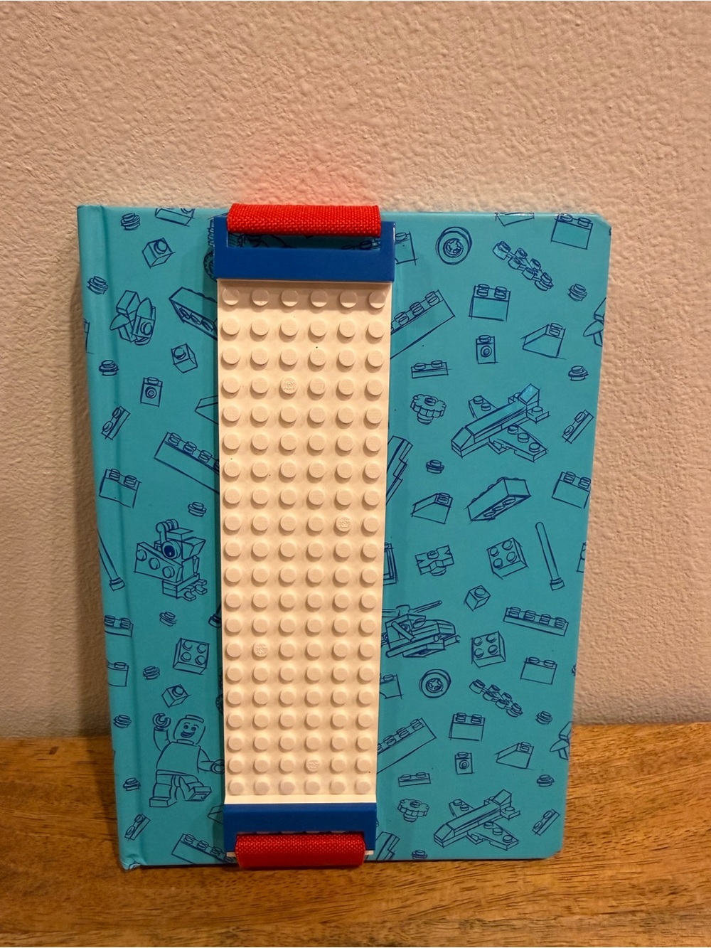Lego Blue Brick-Pattern Journal with White Stud Plate and Red Straps